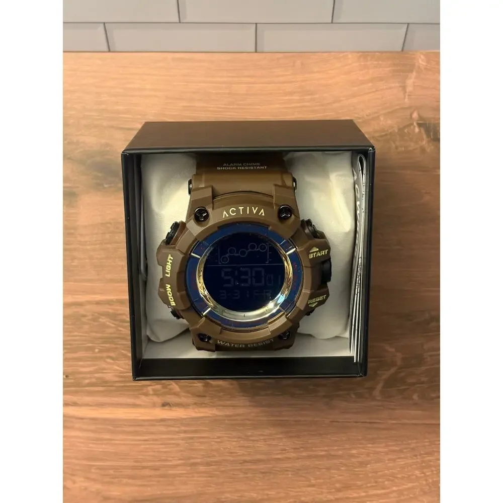 Activa Digital Essentials Unisex Watch 50mm Brown Tone Case Brown Band New
